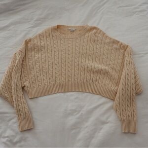 Le Lis Cream Cable Knit Cropped Crew Neck Sweater